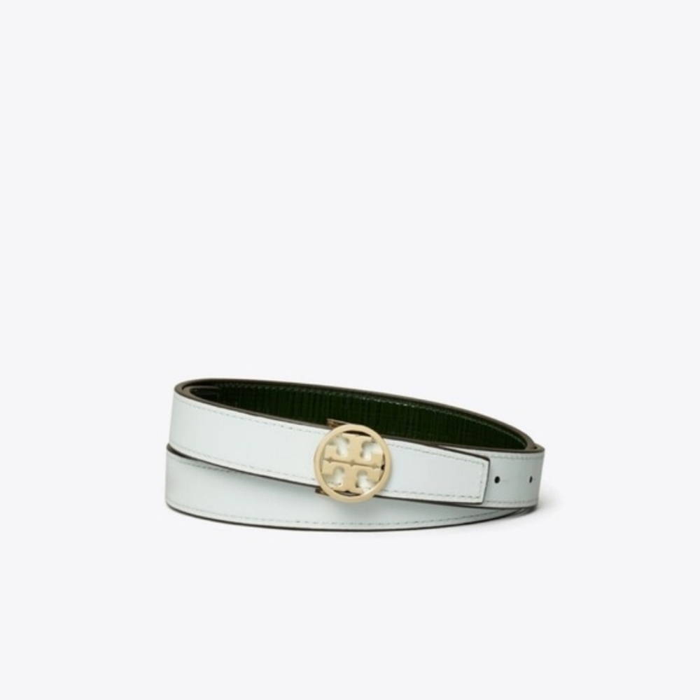 TORY BURCH1" Miller Crosshatch Belt In Dark Everglade/gold